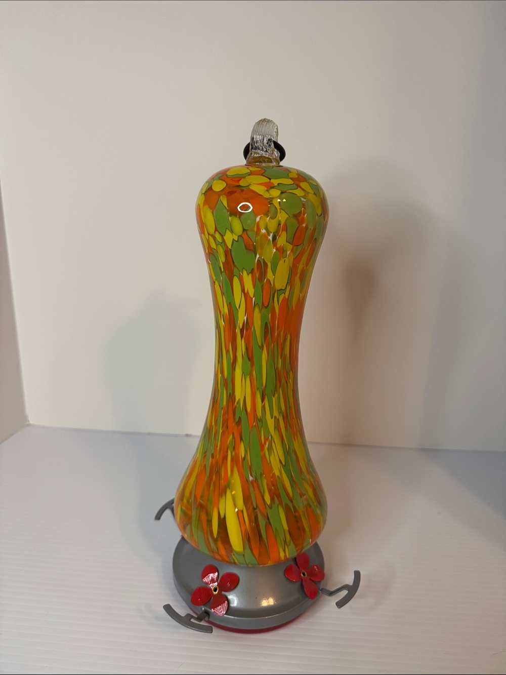 Glass Hummingbird Feeder - Orange & Green - Picture 4 of 6
